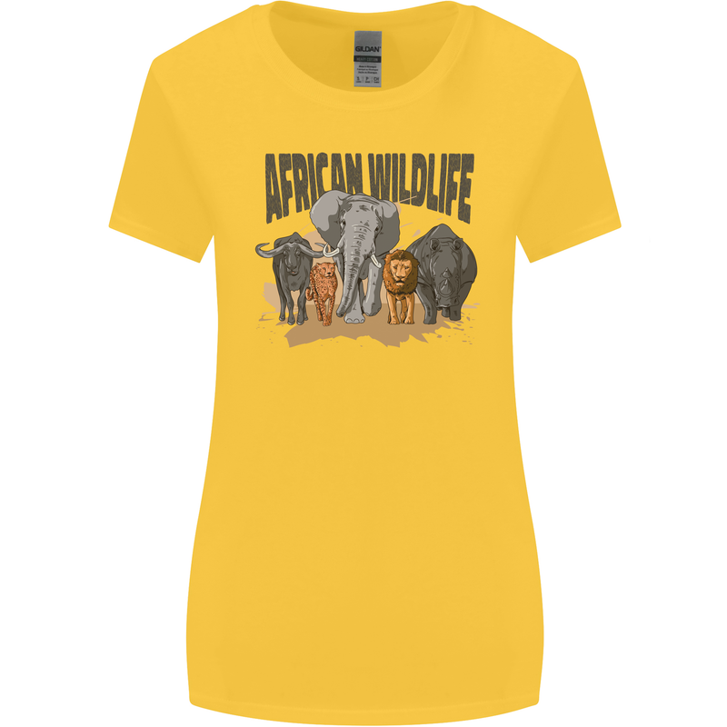 African Wildlife Elephant Lion Rhino Safari Womens Wider Cut T-Shirt Yellow