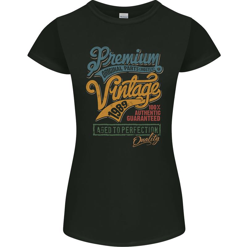 Aged to Perfection 34th Birthday 1989 Womens Petite Cut T-Shirt Black