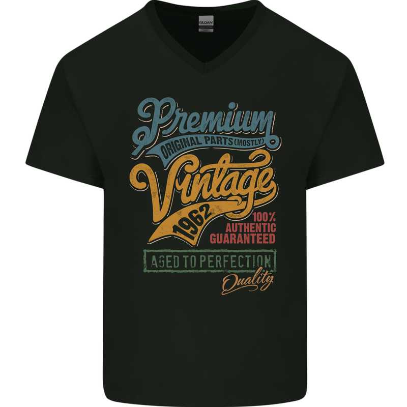 Aged to Perfection 61st Birthday 1962 Mens V-Neck Cotton T-Shirt Black