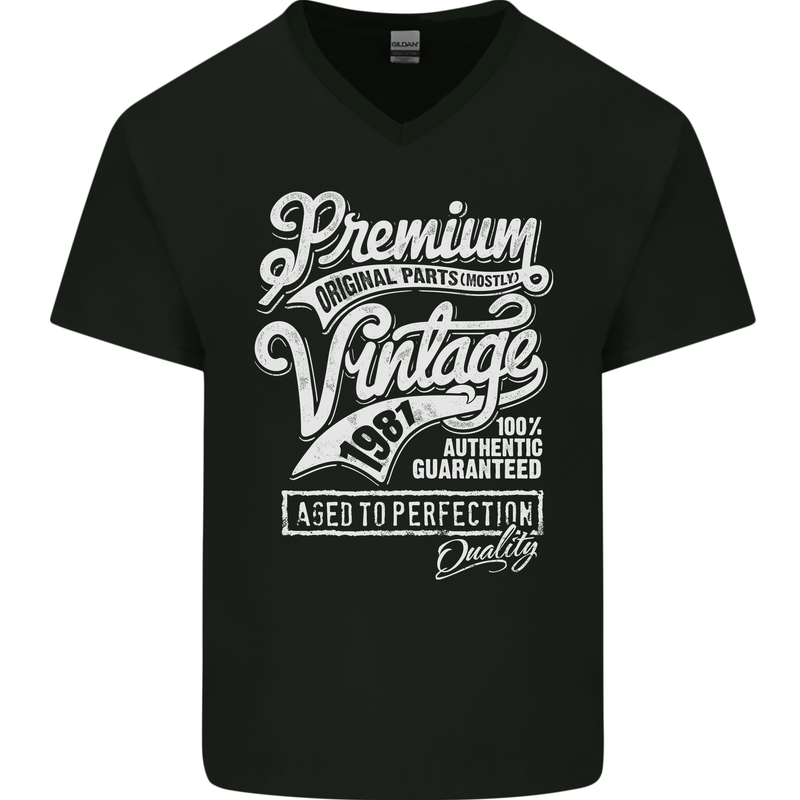 Aged to Perfection Vintage 42nd Birthday 1981 Mens V-Neck Cotton T-Shirt Black
