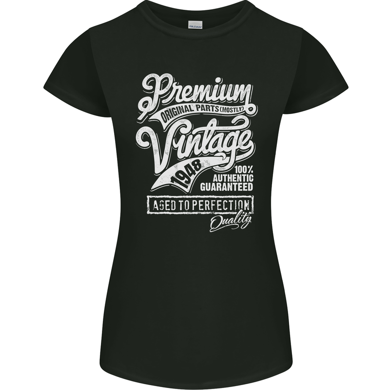 Aged to Perfection Vintage 75th Birthday 1948 Womens Petite Cut T-Shirt Black