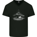 Aircraft Carrier Royal Navy Ship Sailor Mens V-Neck Cotton T-Shirt Black