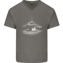 Aircraft Carrier Royal Navy Ship Sailor Mens V-Neck Cotton T-Shirt Charcoal