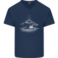 Aircraft Carrier Royal Navy Ship Sailor Mens V-Neck Cotton T-Shirt Navy Blue