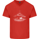 Aircraft Carrier Royal Navy Ship Sailor Mens V-Neck Cotton T-Shirt Red