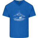 Aircraft Carrier Royal Navy Ship Sailor Mens V-Neck Cotton T-Shirt Royal Blue
