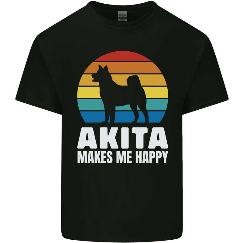 Akita Makes Me Happy Funny Dog Inu Kids T-Shirt Childrens Black