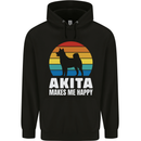 Akita Makes Me Happy Funny Dog Inu Mens 80% Cotton Hoodie Black