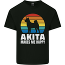 Akita Makes Me Happy Funny Dog Inu Mens Cotton T-Shirt Tee Top Black