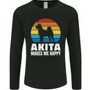Akita Makes Me Happy Funny Dog Inu Mens Long Sleeve T-Shirt Black