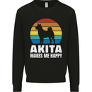 Akita Makes Me Happy Funny Dog Inu Mens Sweatshirt Jumper Black