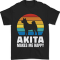 Akita Makes Me Happy Funny Dog Inu Mens T-Shirt 100% Cotton Black