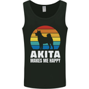 Akita Makes Me Happy Funny Dog Inu Mens Vest Tank Top Black