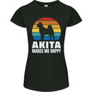 Akita Makes Me Happy Funny Dog Inu Womens Petite Cut T-Shirt Black