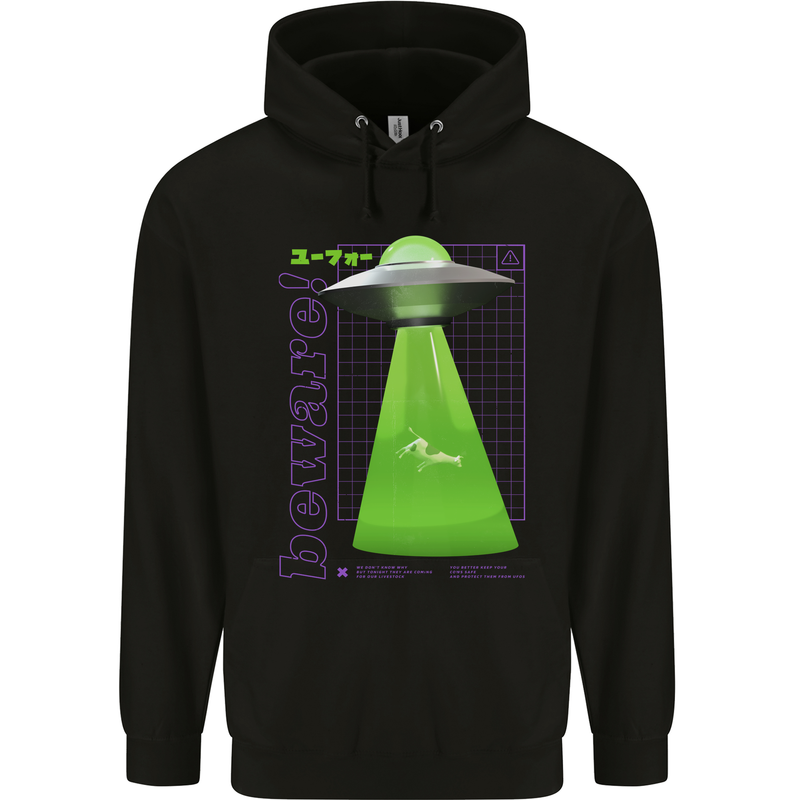 Alien Abducted Cow UFO Farmer Farming Childrens Kids Hoodie Black