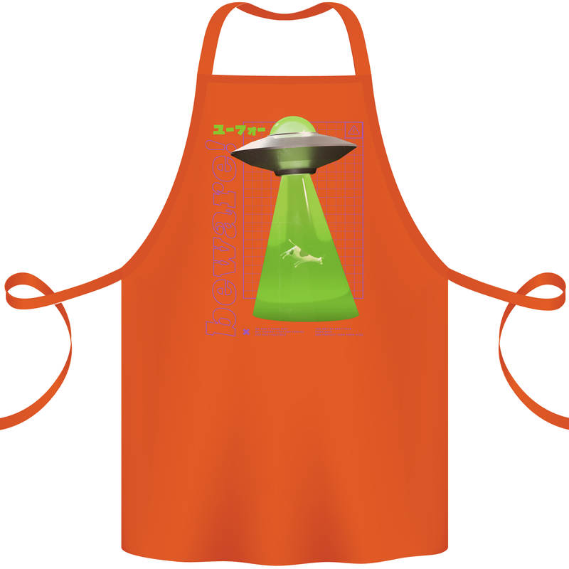 Alien Abducted Cow UFO Farmer Farming Cotton Apron 100% Organic Orange