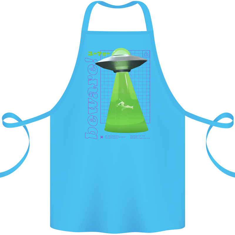 Alien Abducted Cow UFO Farmer Farming Cotton Apron 100% Organic Turquoise