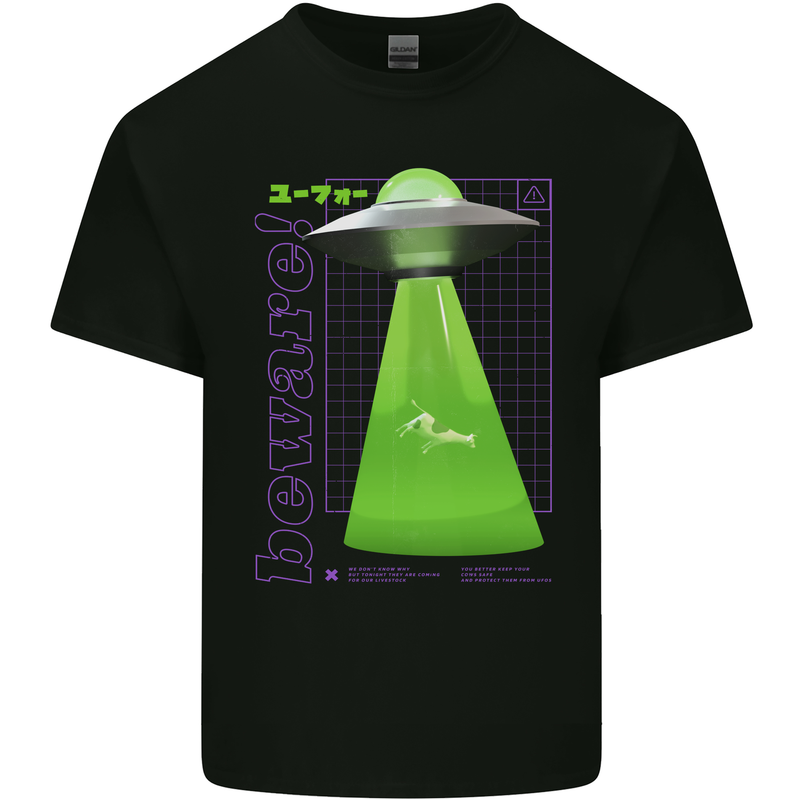 Alien Abducted Cow UFO Farmer Farming Kids T-Shirt Childrens Black