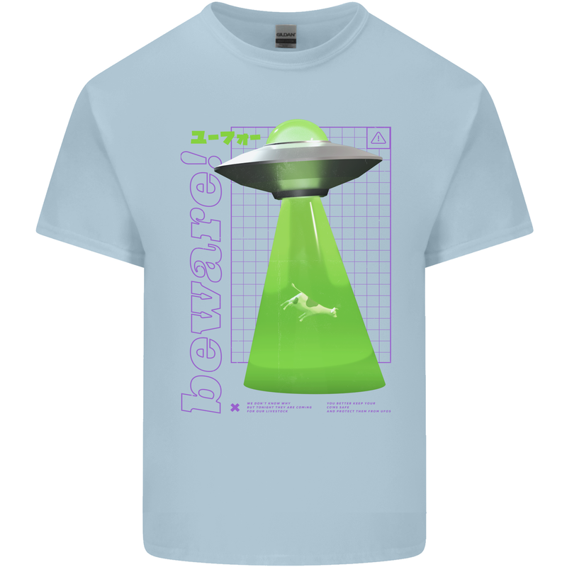Alien Abducted Cow UFO Farmer Farming Kids T-Shirt Childrens Light Blue