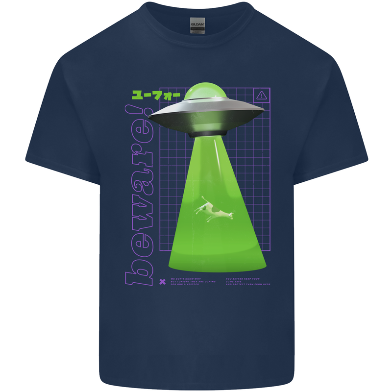 Alien Abducted Cow UFO Farmer Farming Kids T-Shirt Childrens Navy Blue