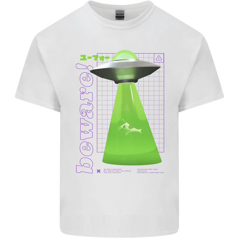 Alien Abducted Cow UFO Farmer Farming Kids T-Shirt Childrens White