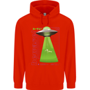 Alien Abducted Cow UFO Farmer Farming Mens 80% Cotton Hoodie Bright Red