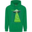 Alien Abducted Cow UFO Farmer Farming Mens 80% Cotton Hoodie Irish Green
