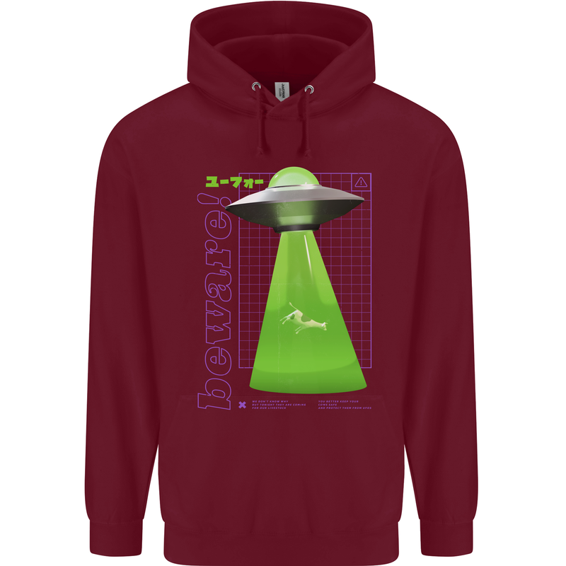 Alien Abducted Cow UFO Farmer Farming Mens 80% Cotton Hoodie Maroon