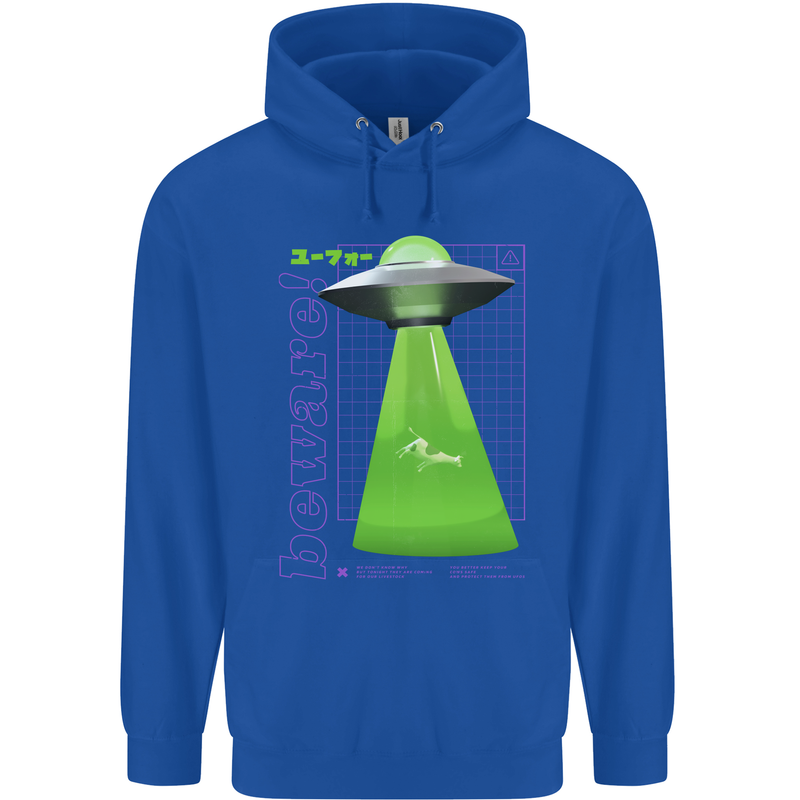 Alien Abducted Cow UFO Farmer Farming Mens 80% Cotton Hoodie Royal Blue