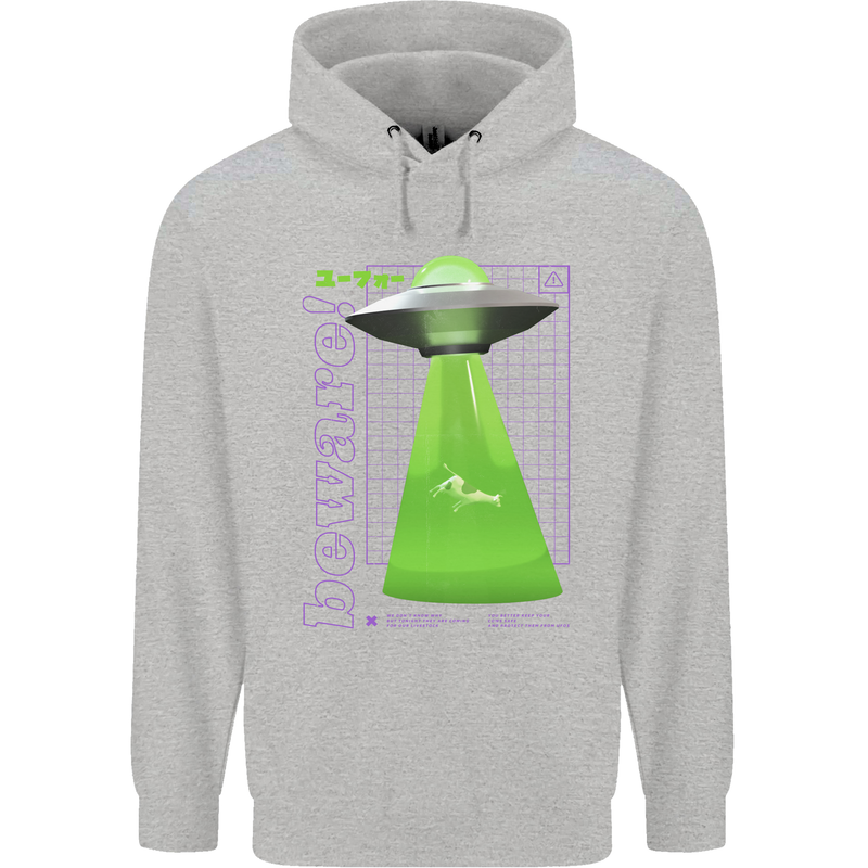 Alien Abducted Cow UFO Farmer Farming Mens 80% Cotton Hoodie Sports Grey