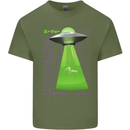 Alien Abducted Cow UFO Farmer Farming Mens Cotton T-Shirt Tee Top Military Green