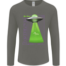 Alien Abducted Cow UFO Farmer Farming Mens Long Sleeve T-Shirt Charcoal