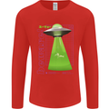 Alien Abducted Cow UFO Farmer Farming Mens Long Sleeve T-Shirt Red