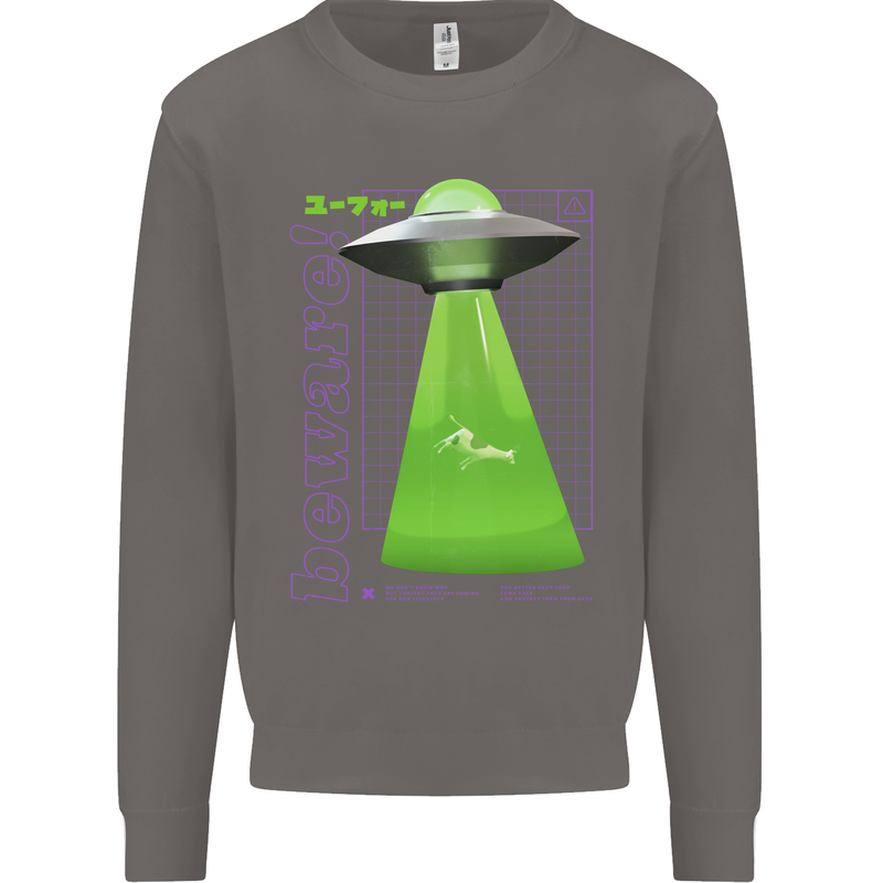 Alien Abducted Cow UFO Farmer Farming Mens Sweatshirt Jumper Charcoal