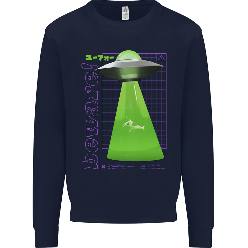 Alien Abducted Cow UFO Farmer Farming Mens Sweatshirt Jumper Navy Blue