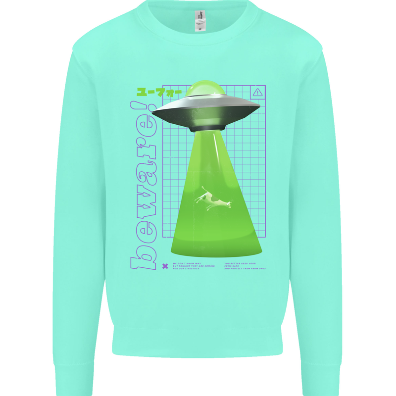 Alien Abducted Cow UFO Farmer Farming Mens Sweatshirt Jumper Peppermint