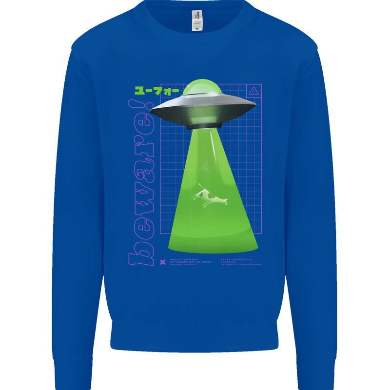 Alien Abducted Cow UFO Farmer Farming Mens Sweatshirt Jumper Royal Blue