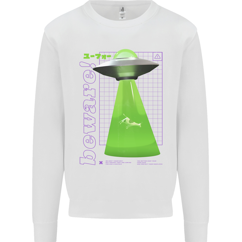 Alien Abducted Cow UFO Farmer Farming Mens Sweatshirt Jumper White