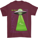 Alien Abducted Cow UFO Farmer Farming Mens T-Shirt 100% Cotton Maroon