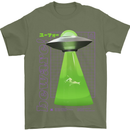 Alien Abducted Cow UFO Farmer Farming Mens T-Shirt 100% Cotton Military Green
