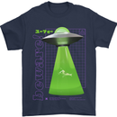 Alien Abducted Cow UFO Farmer Farming Mens T-Shirt 100% Cotton Navy Blue