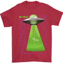Alien Abducted Cow UFO Farmer Farming Mens T-Shirt 100% Cotton Red
