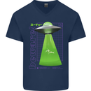 Alien Abducted Cow UFO Farmer Farming Mens V-Neck Cotton T-Shirt Navy Blue
