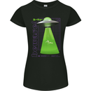 Alien Abducted Cow UFO Farmer Farming Womens Petite Cut T-Shirt Black