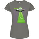 Alien Abducted Cow UFO Farmer Farming Womens Petite Cut T-Shirt Charcoal