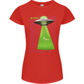 Alien Abducted Cow UFO Farmer Farming Womens Petite Cut T-Shirt Red
