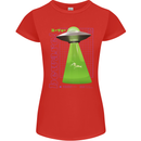Alien Abducted Cow UFO Farmer Farming Womens Petite Cut T-Shirt Red
