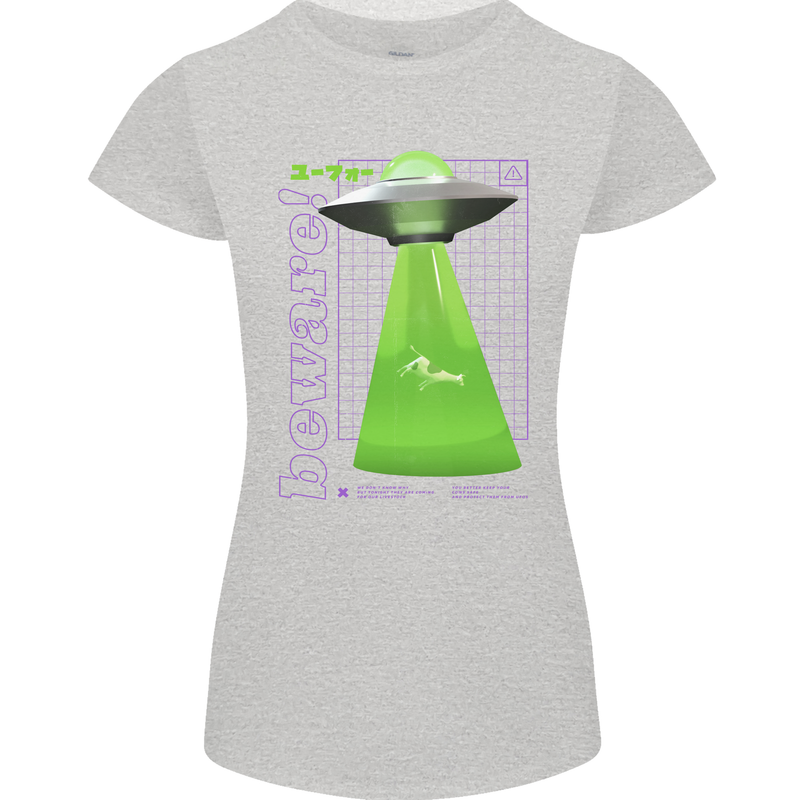 Alien Abducted Cow UFO Farmer Farming Womens Petite Cut T-Shirt Sports Grey