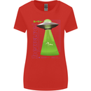 Alien Abducted Cow UFO Farmer Farming Womens Wider Cut T-Shirt Red