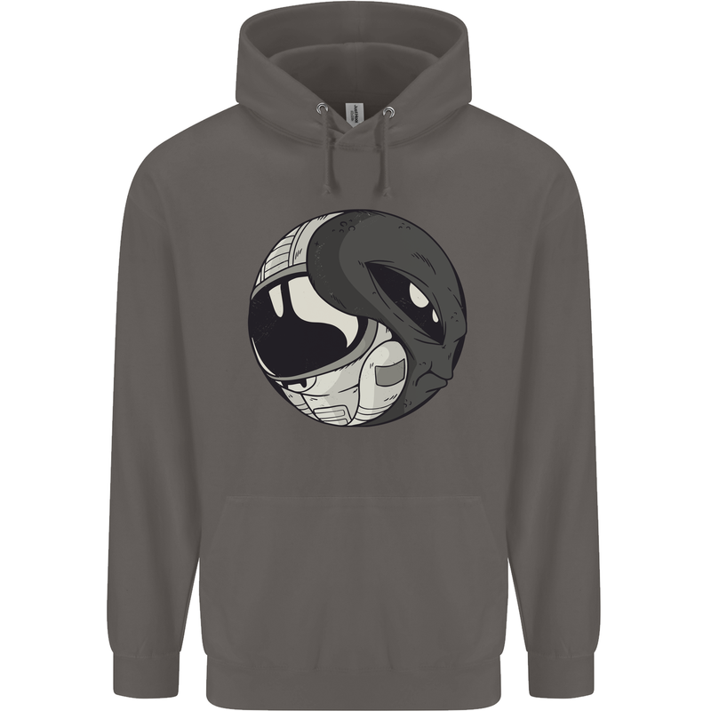Alien Astronaut Yin Yang Space UFO Mens 80% Cotton Hoodie Charcoal